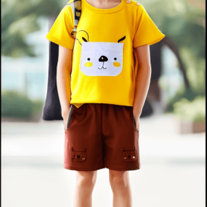 Yellow T shirt and wine short