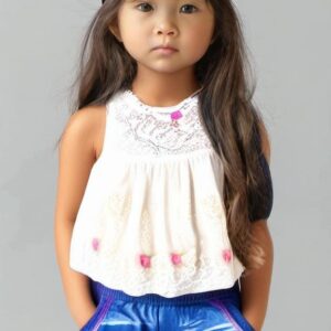 Baby and Mummy: White Top with Chic Denim Shorts for Kids
