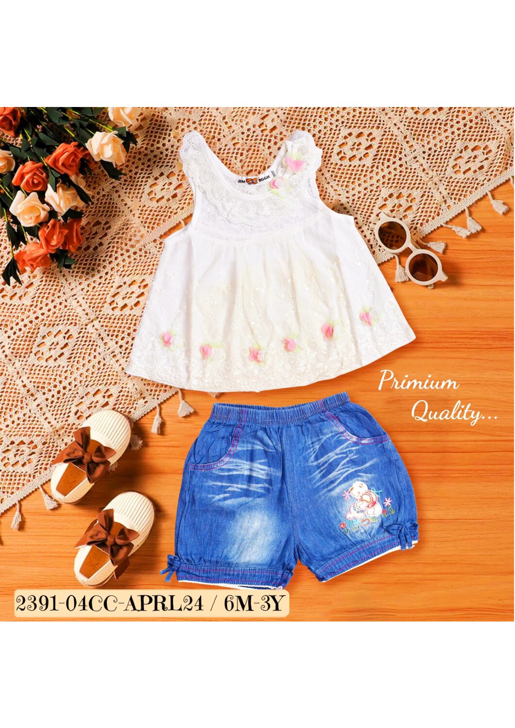 White fancy Top with Denim Jean (1Y-2Y)