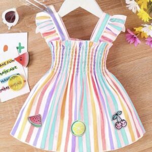 Girl soft,striped fabric in pastel shade Multicolor with fun (16m-20m)