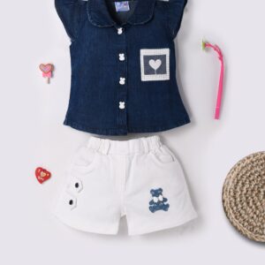 Navy blue (likely silky denim) with White Short(12M -16M)
