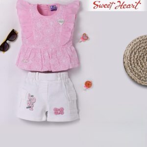 Sweet Heart Pink Ruffle Top & White Shorts Set (12M -22M)